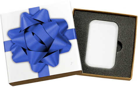 SilverTowne Natural Kraft Paper Gift Box with Blue Bow Box Sleeve